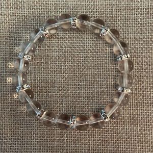 💎 Clear Natural Rock Crystal Bracelet w/AAA Metal Silver Toned Crystal Spacers